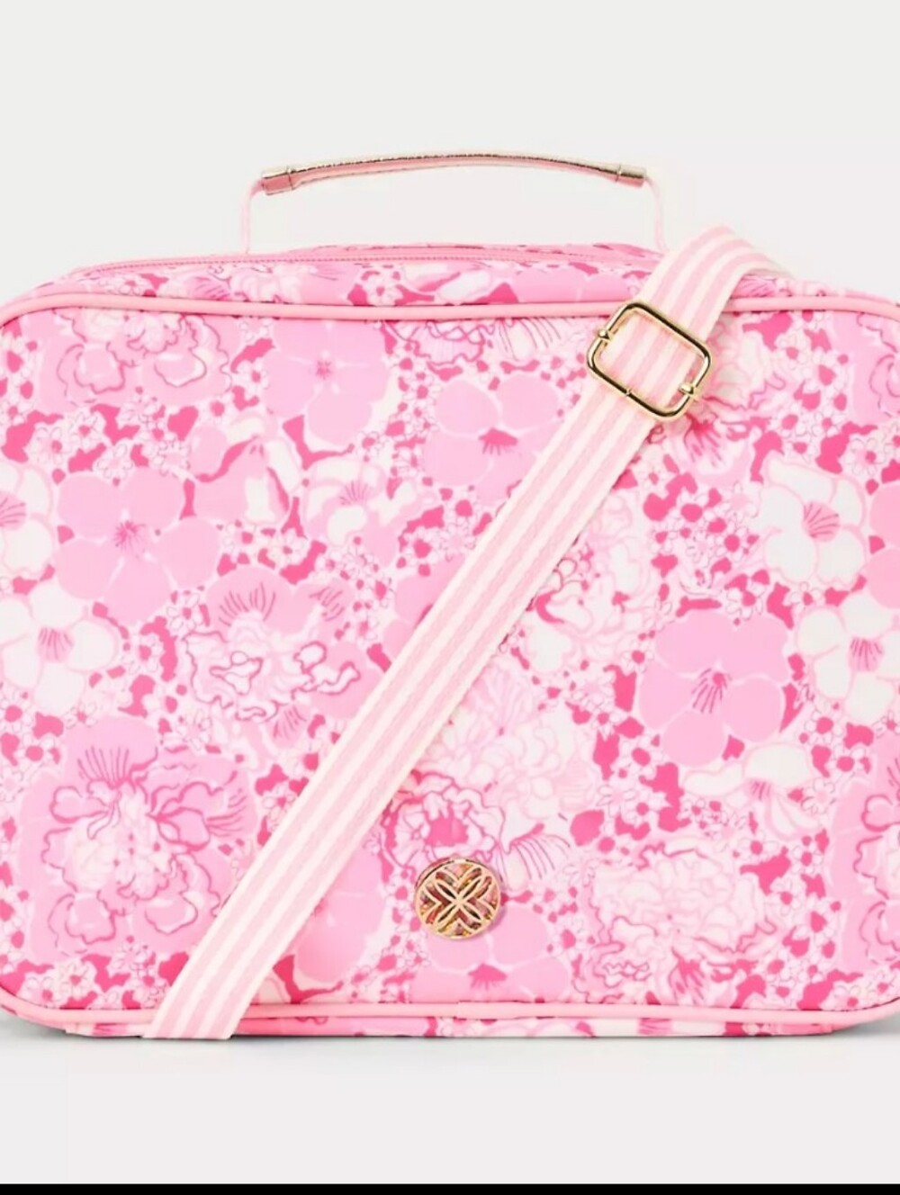 Lilly Pulitzer Pink Floral Crossbody with Striped Strap Lunch Box / Bnwt